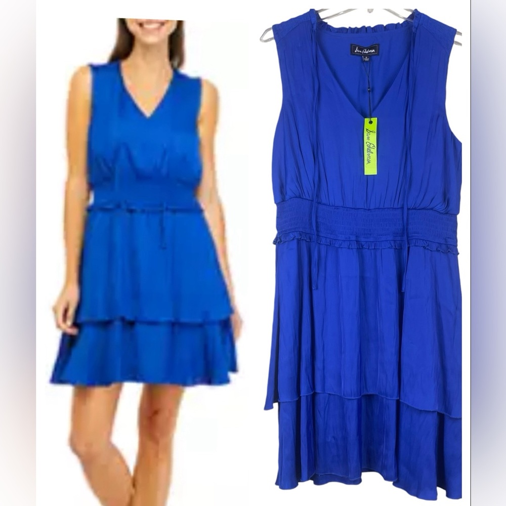 NWT Sam Edelman Women's Sleeveless V-Neck Ruffle Tiered Dress Blue Size 6